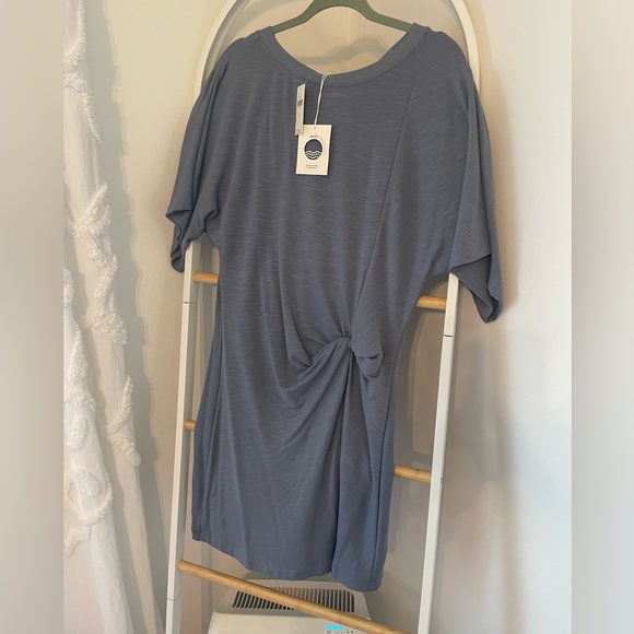 Anthropologie Daily Practice Side-twist Tee Dress. Gray with blue undertones. - Picture 4 of 7